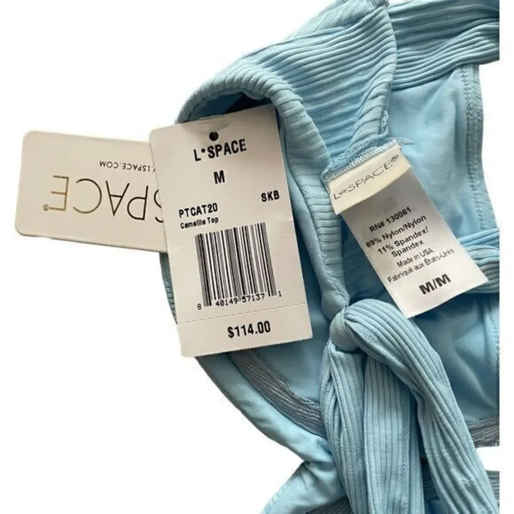 L Space Revolve Camellia Bikini Top Underwire Pointelle Ribbed Sky Blue‎ Medium